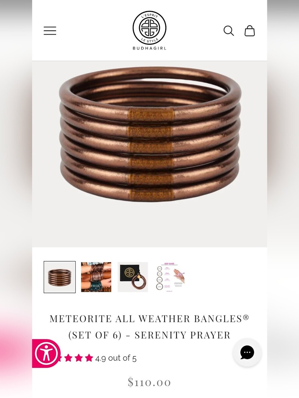 BudhaGirl Meteorite All Weather Bangles® Set of 5 - Serenity Prayer Small Nwt